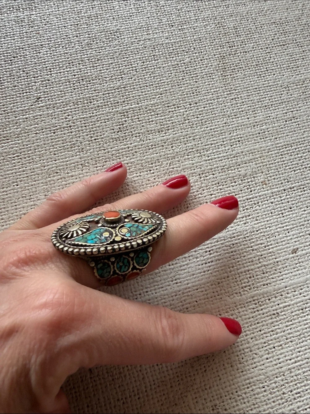 Boho Turquoise & Orange Statement Ring for Women
